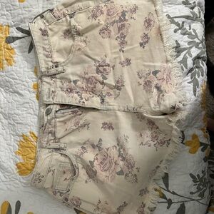 Mossimo Supply Co Cream and Pink Jean Shorts Floral Design